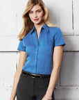 Metro Button Up Short Sleeve Blouse, Womens