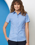 Oxford Button Up Short Sleeve Blouse, Womens