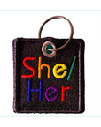 Pronoun Embroidered Keychain