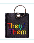 Pronoun Embroidered Keychain